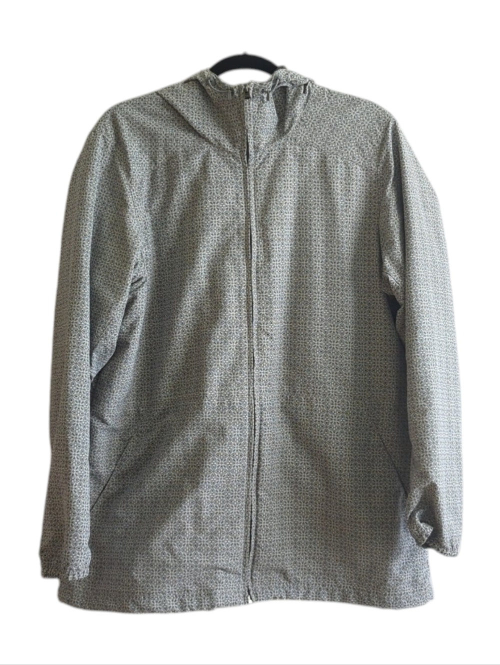 Duluth Trading Co Gray & White Floral Hooded Full Zip Raincoat w Pockets Size L
